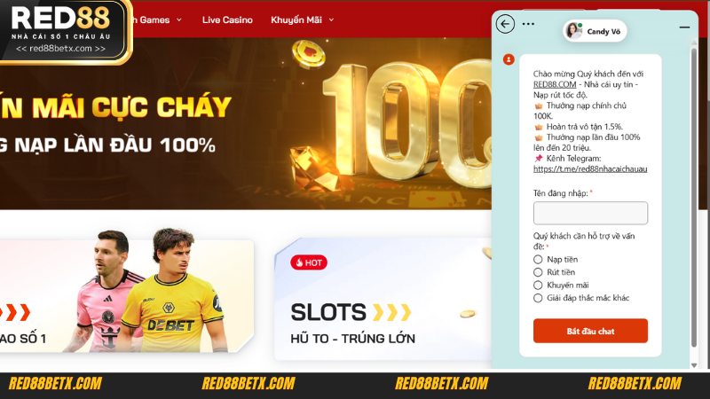 Bet thủ mở chức năng live chat để liên hệ nhân viên hỗ trợ
