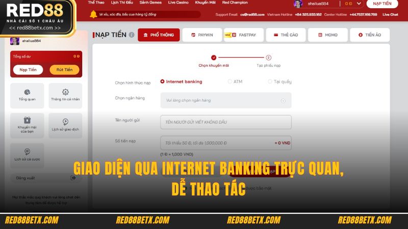 Giao diện qua Internet Banking trực quan, dễ thao tác