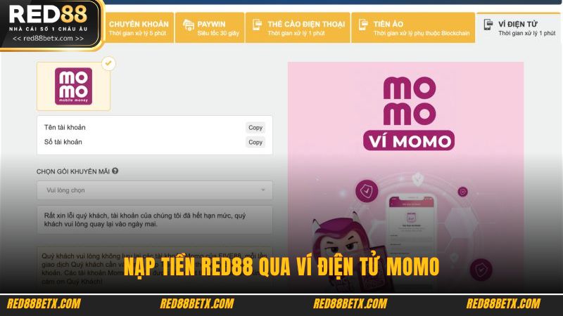 Nạp tiền Red88 qua ví điện tử Momo
